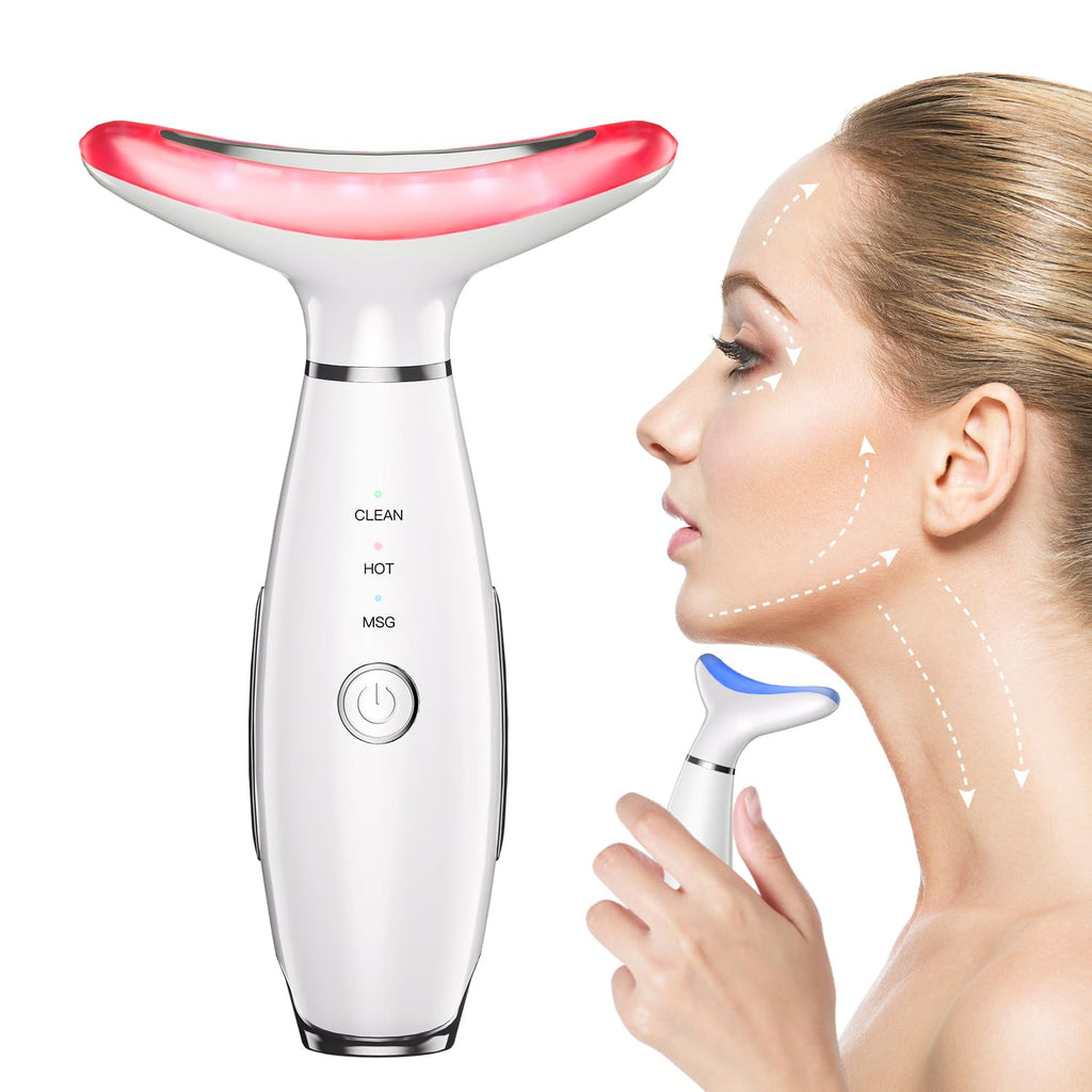 Neck Face Beauty Device Skin Care Face Massage3 in 1 Facial Massager Face Sculpting Tool with Thermals Vibration (White) (Copie)
